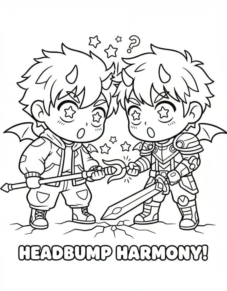 Chibi Jinu and Rumi Training Accident Coloring Page Free Printable