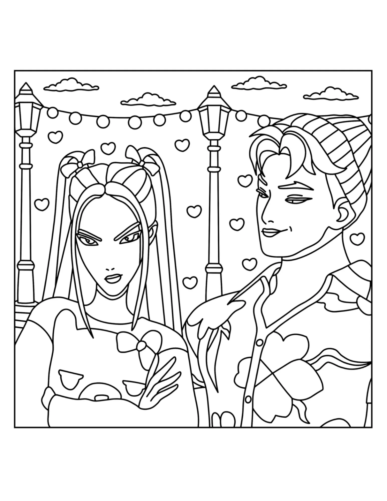 Cozy-style Mira and Abby Valentine’s Day Coloring Page 