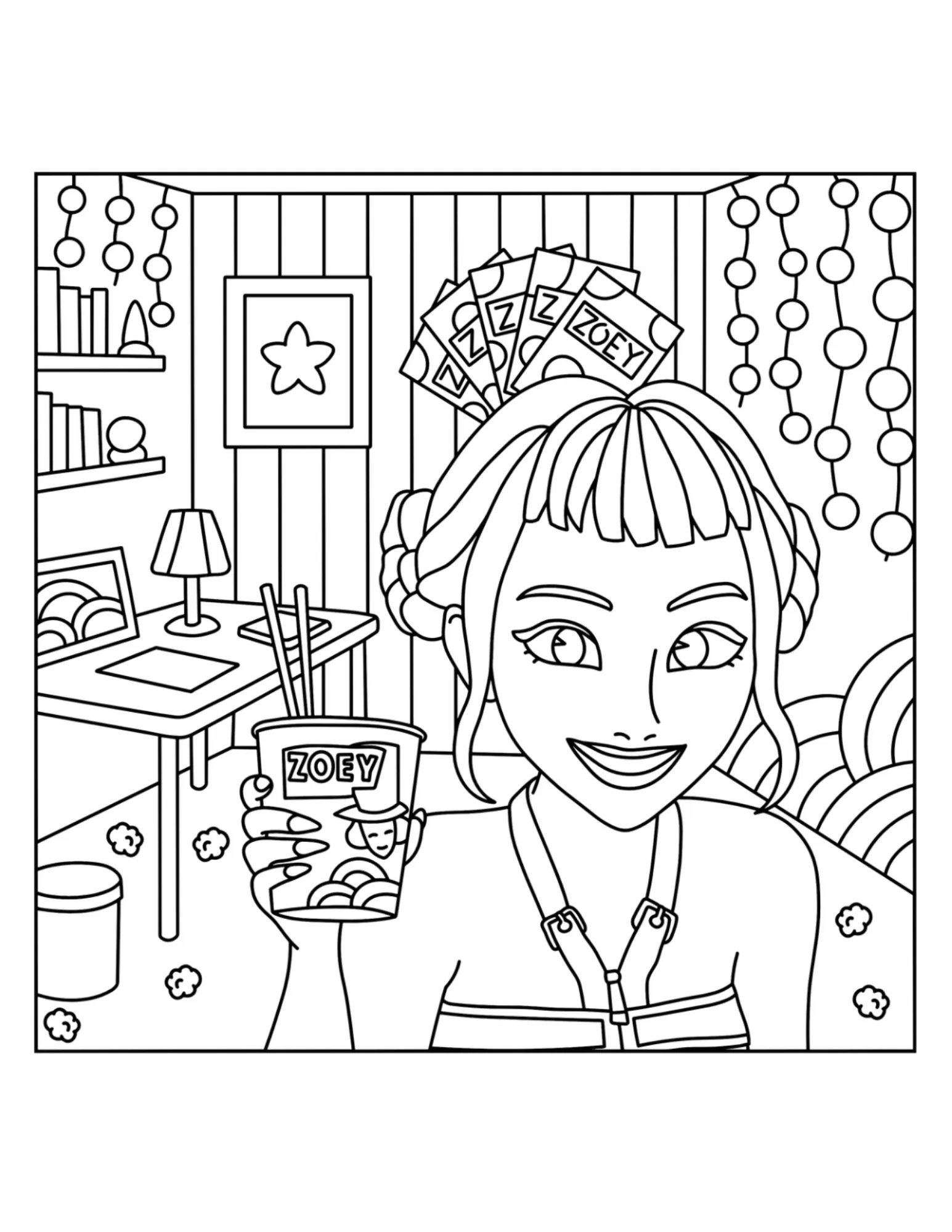 Cozy-style Zoey Free Coloring Page