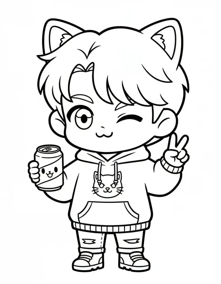 Cute Chibi version of Jinu with Cat Ears Coloring Page