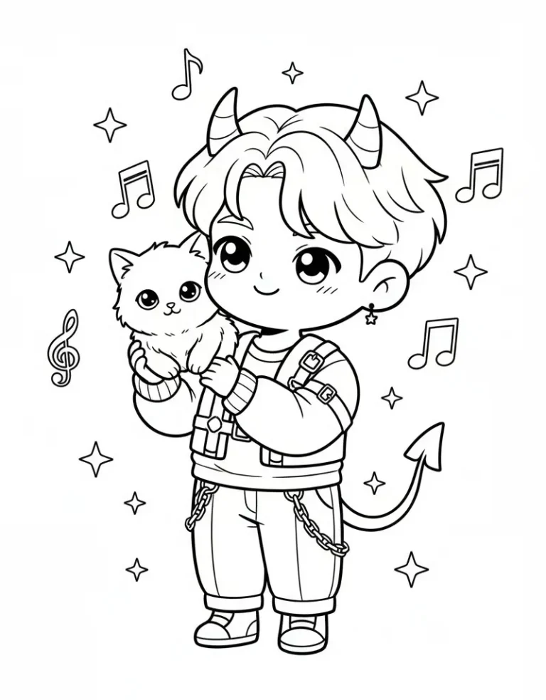 Jinu Holding Kitten Kawaii Moment Free Printable Coloring Page
