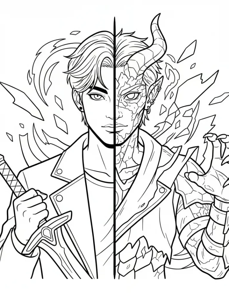 Jinu Split Identity Human and Demon Coloring Page