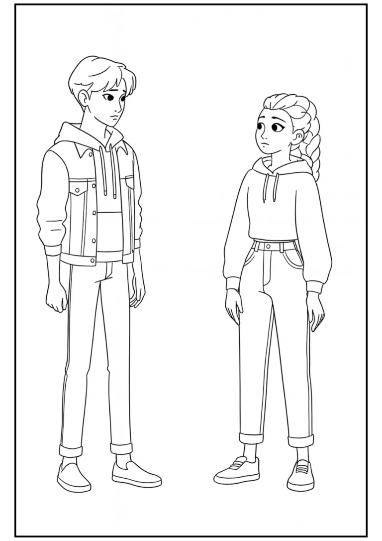Jinu with Rumi Kpop Demon Hunter Coloring Sheet