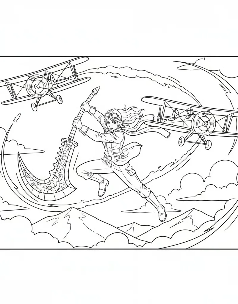 Mira Airplane Battle Scene Mid-Air Free Coloring