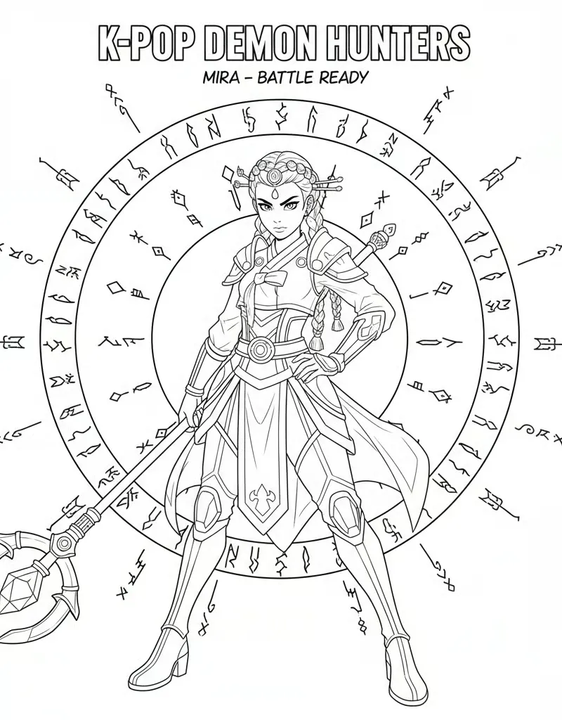 Mira Full Battle Costume with Runes Free Coloring Page