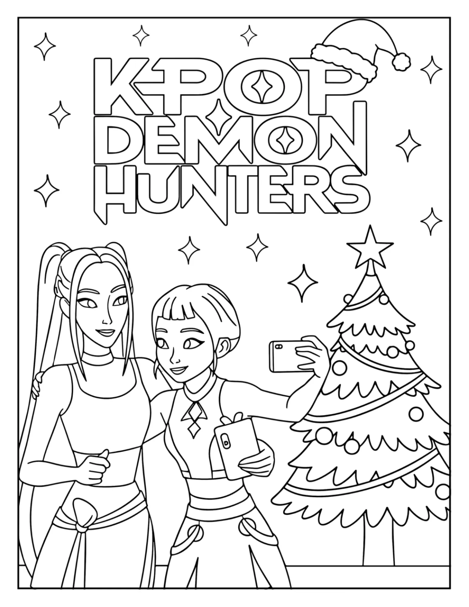 Mira and Zoey’s Christmas Selfie Coloring Page