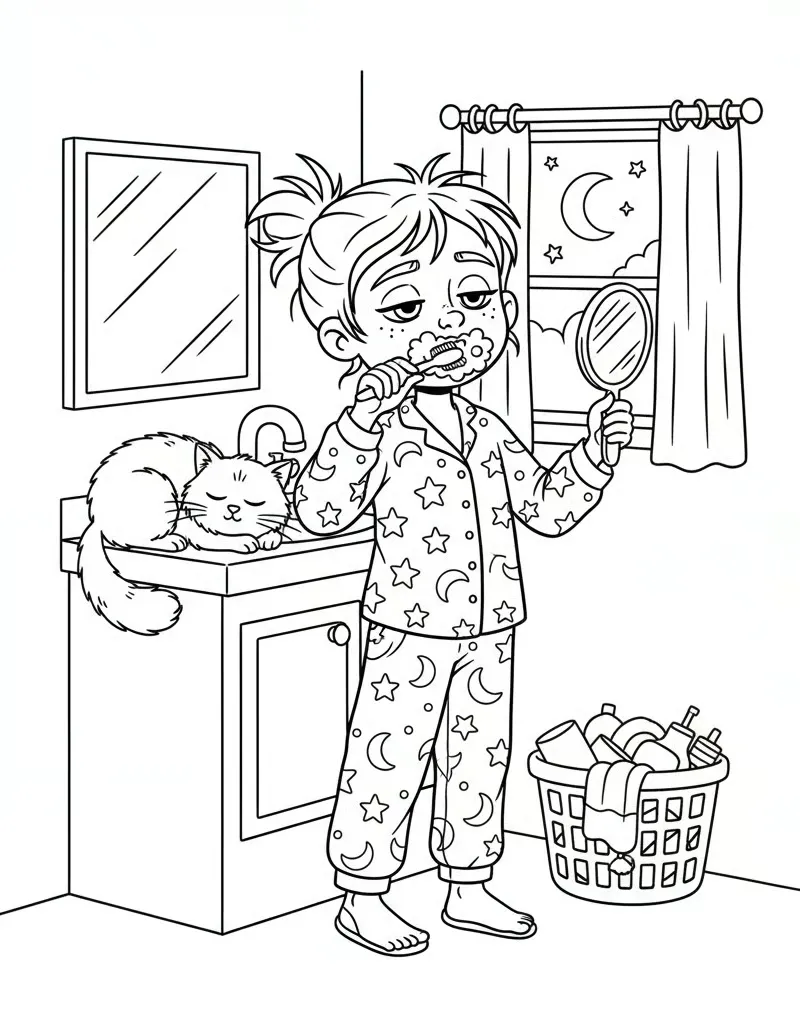 Pajama Zoey Brushing Teeth Morning Routine Slice of life Coloring Page