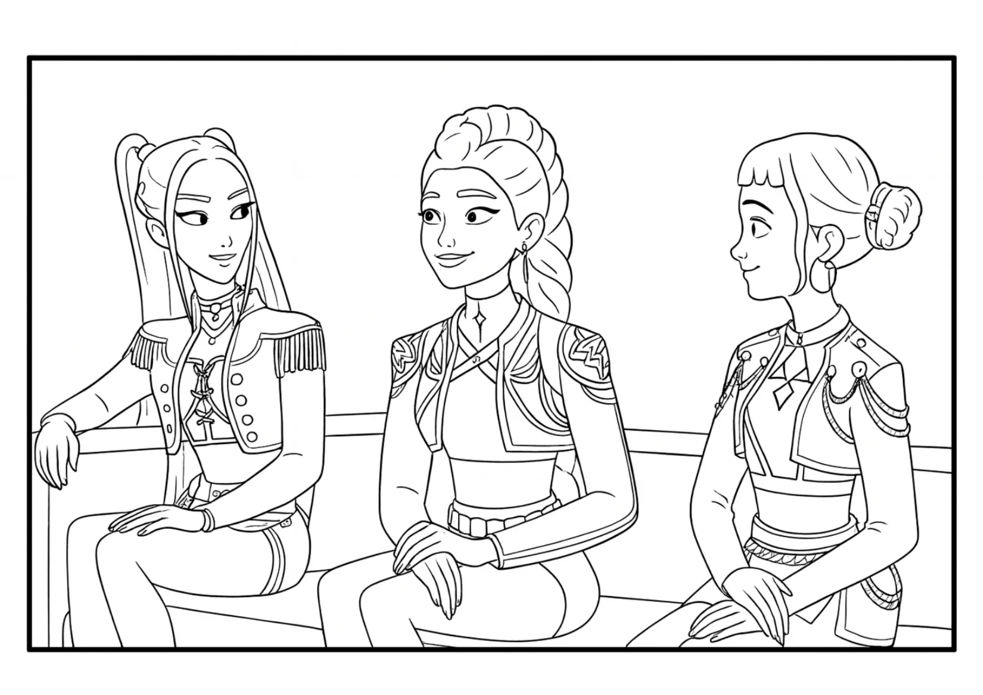 Rumi Mira Zoey Backstage of Golden Coloring Sheet (Free Printable)