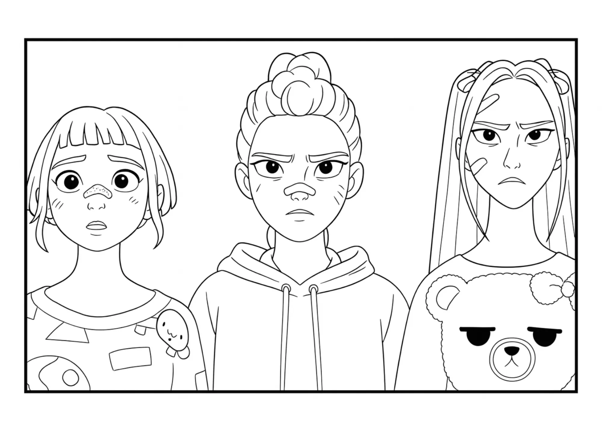 Rumi, Mira & Zoey Battle Ready Coloring Sheet (Free Printable)