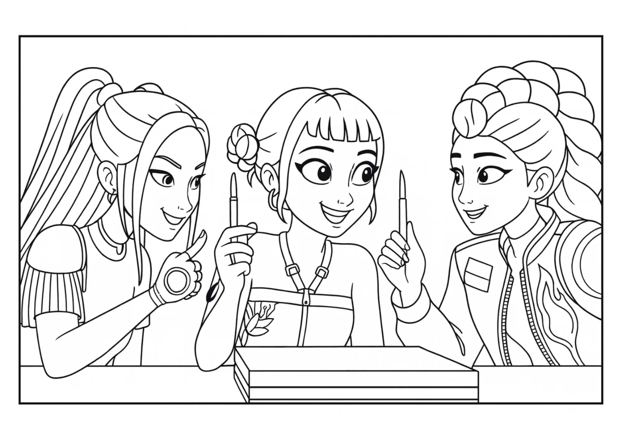 Rumi, Mira & Zoey Signing Autographs Coloring Sheet (Free Printable)