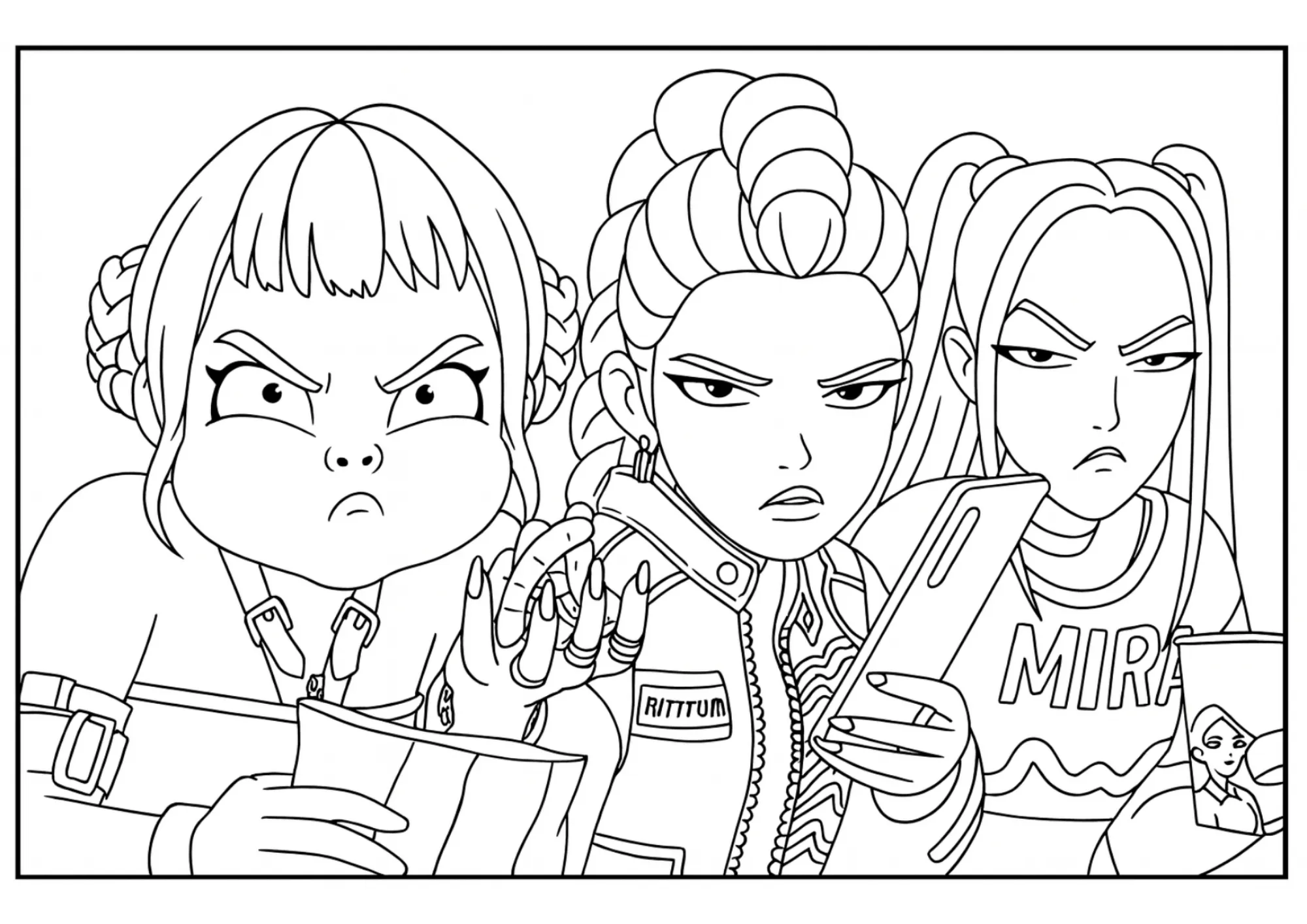Rumi, Mira & Zoey Snack Time Coloring Sheet (Free Printable)