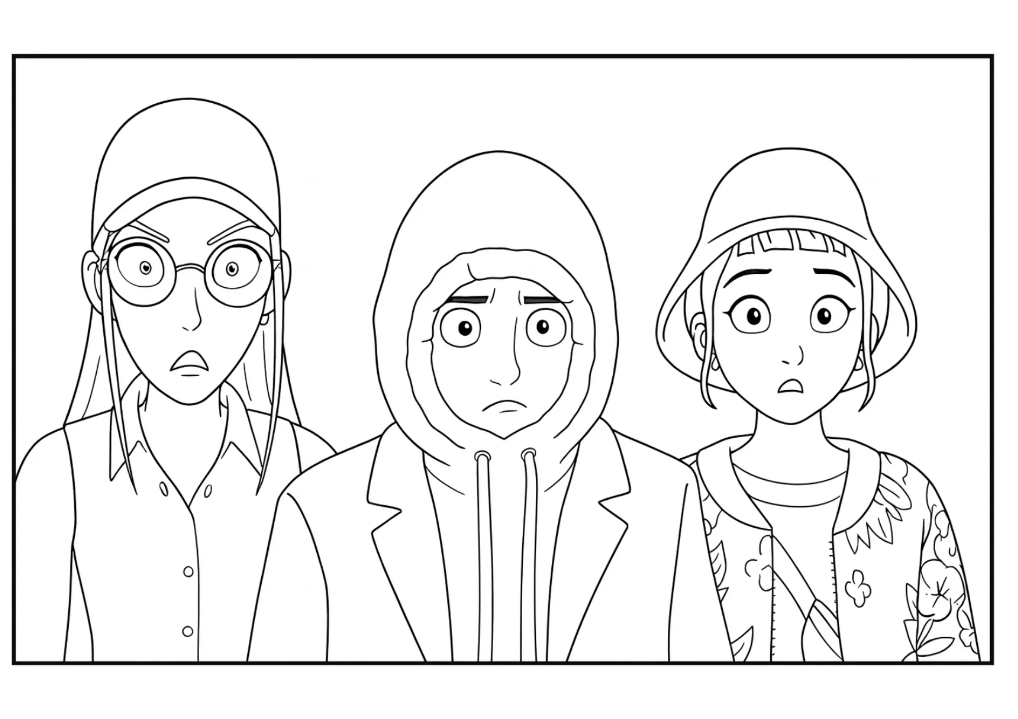 Rumi, Mira & Zoey Tense Scene Coloring Sheet (Free Printable)