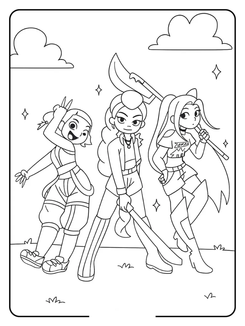 Rumi, Mira & Zoey and Team Pose Free Sheet