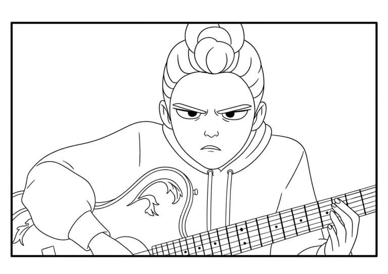 Rumi Playing Guitar Coloring Sheet (Free Printable)