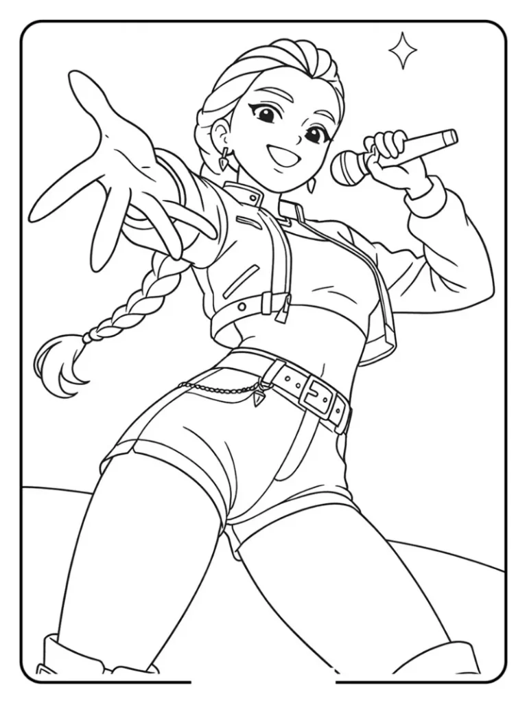 Rumi With Mic Reach Pose Coloring Page