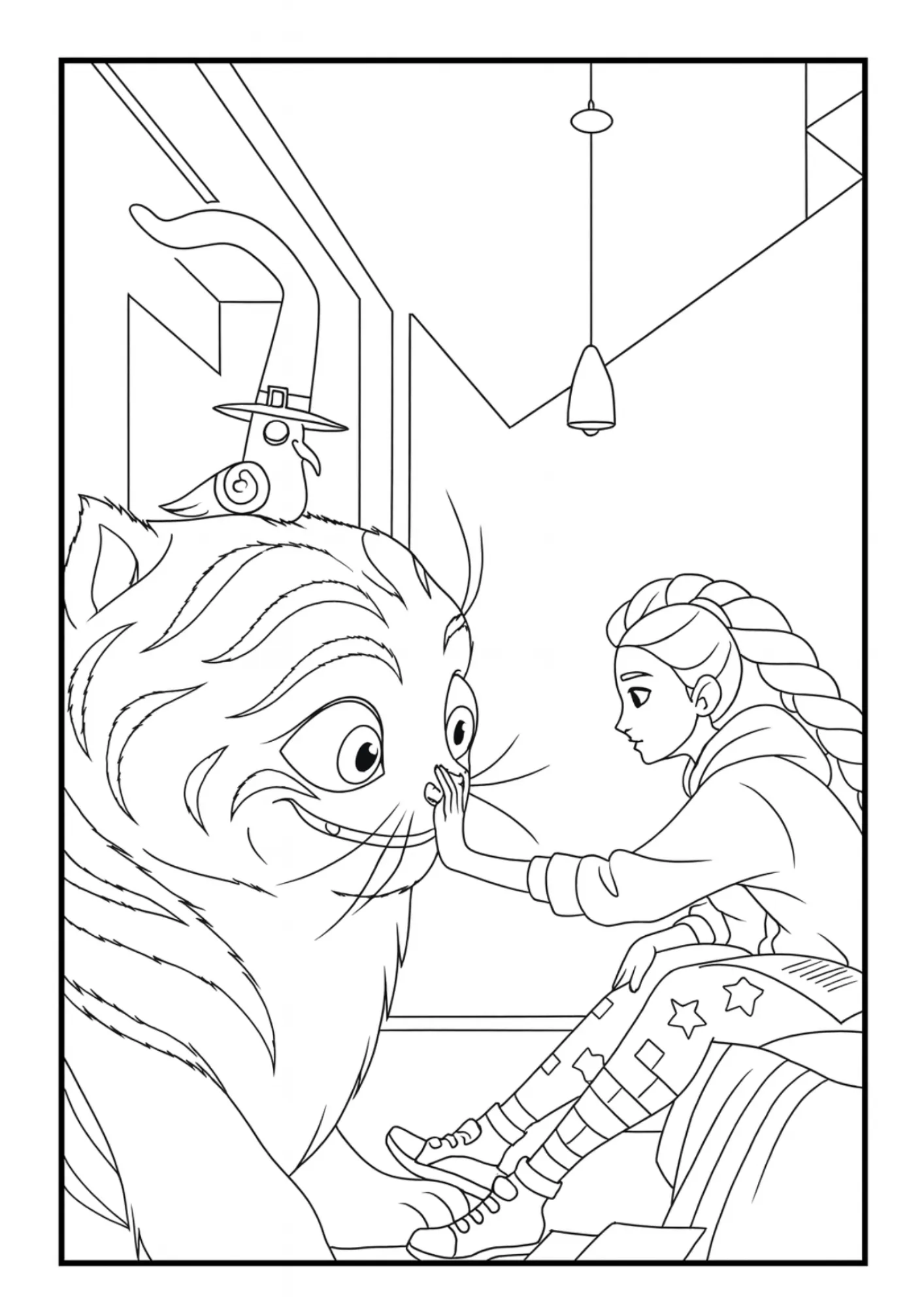 Rumi with Derpy Tiger (Blue Tiger) Coloring Sheet (Free Printable)