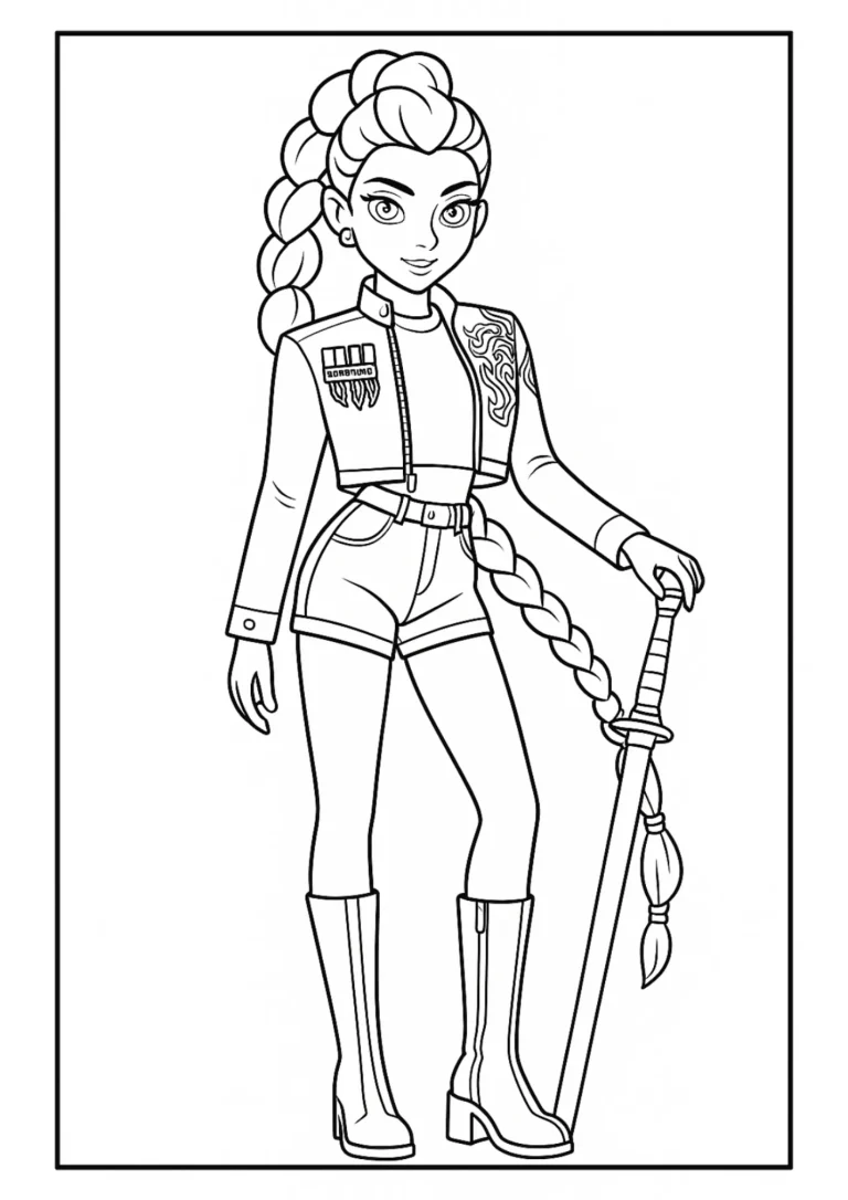 Rumi with Sword Coloring Sheet (Free Printable)