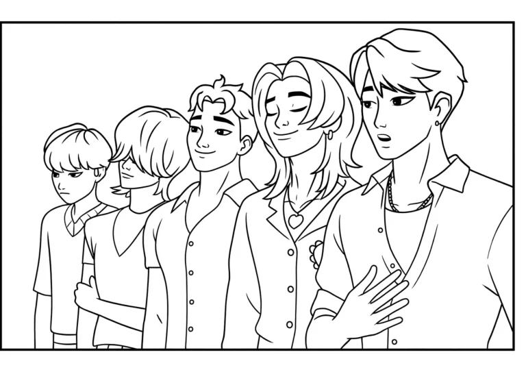 Saja Boys Antagonize Huntrix at the Show Coloring Page (Free Printable)