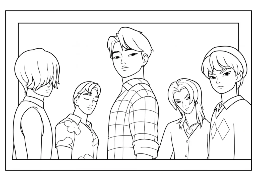 Saja Boys Look Down at Rumi Coloring Page (Free Printable)