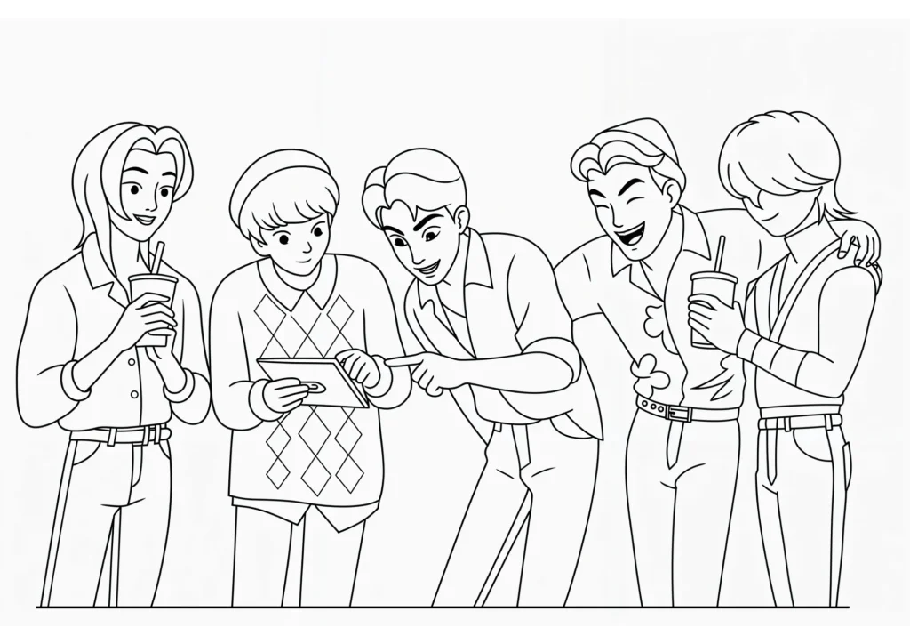 Saja Boys Watching Pad Coloring Page (Free Printable)