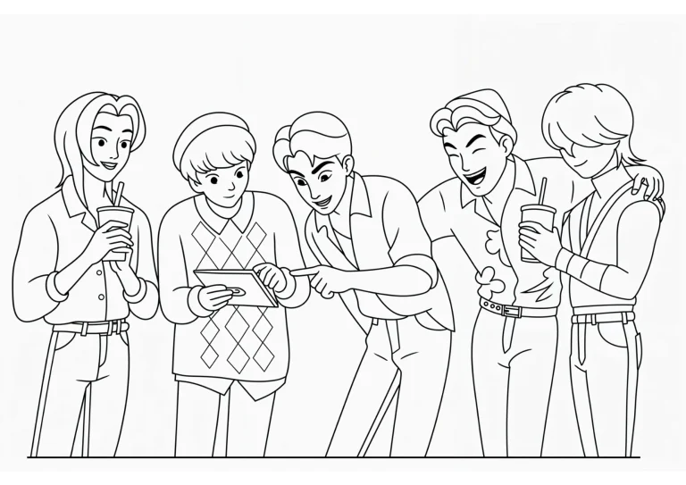Saja Boys Watching Pad Coloring Page (Free Printable)