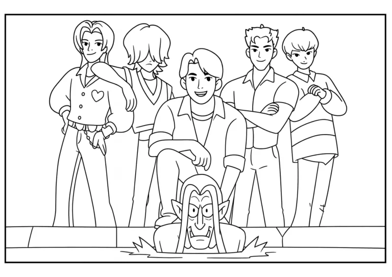 Saja Boys with Gwi-Ma Coloring Page (Free Printable)