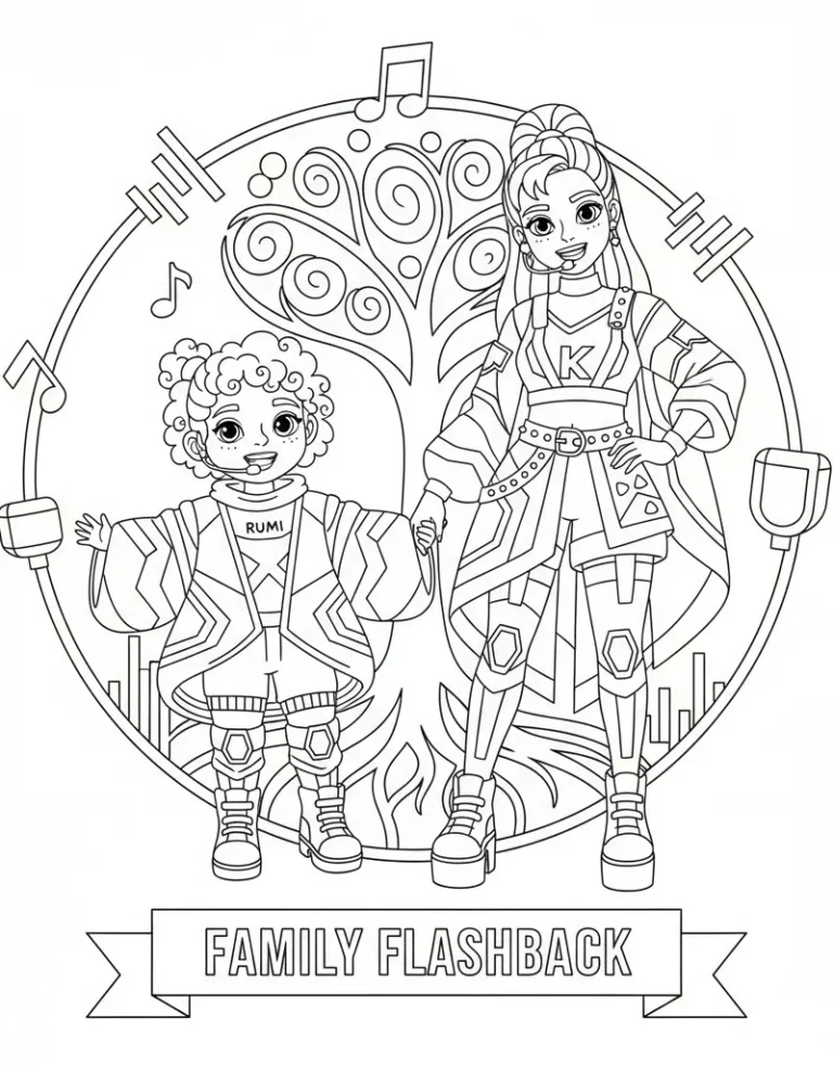 Young Rumi with Mom Legacy Family Flashback Coloring Sheet