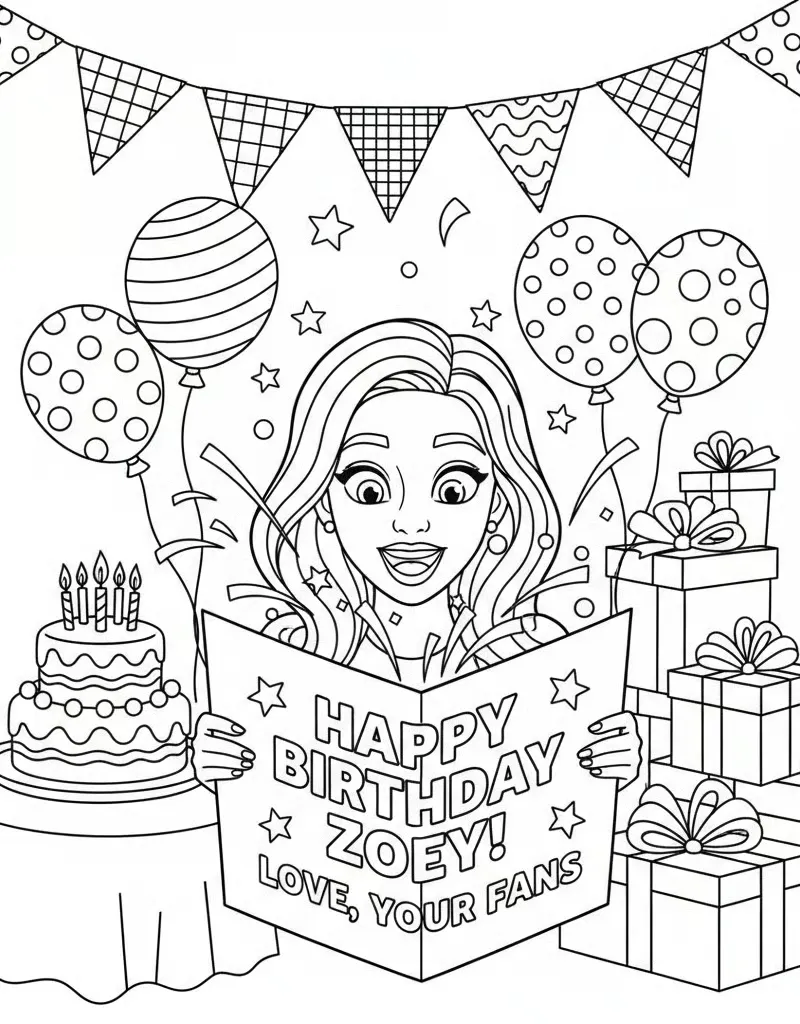 Zoey Birthday Celebration with Fan Card Kpop Demon hunters Free Printable