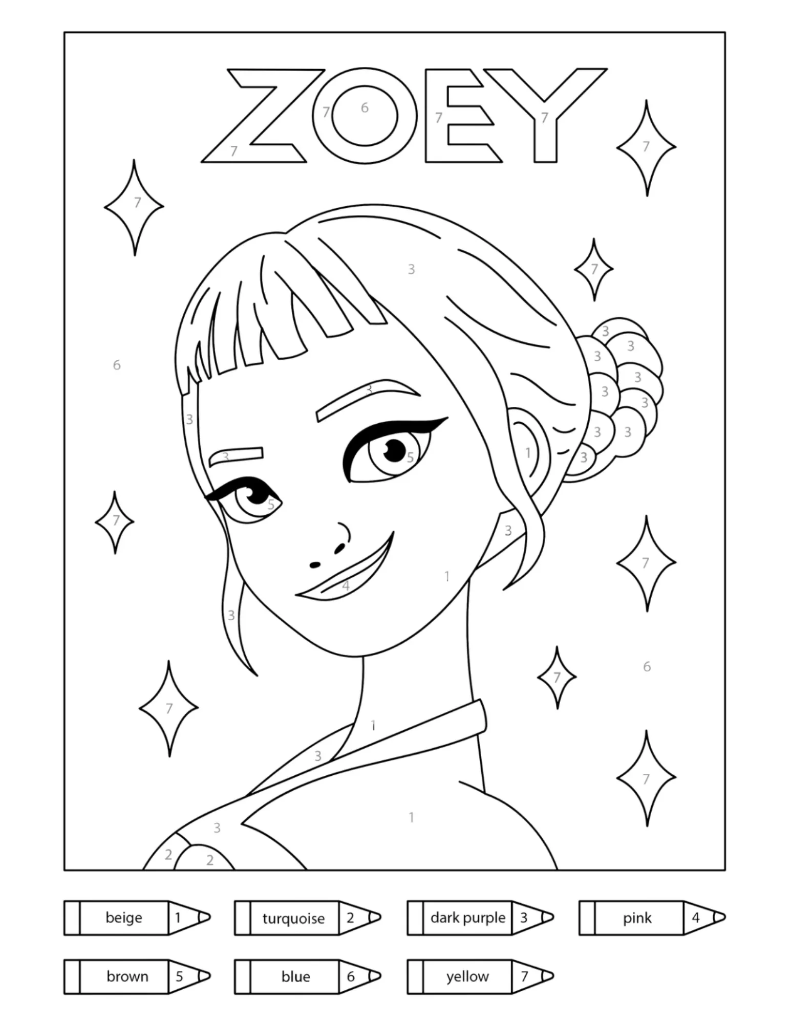 Zoey Color by Number Coloring Page