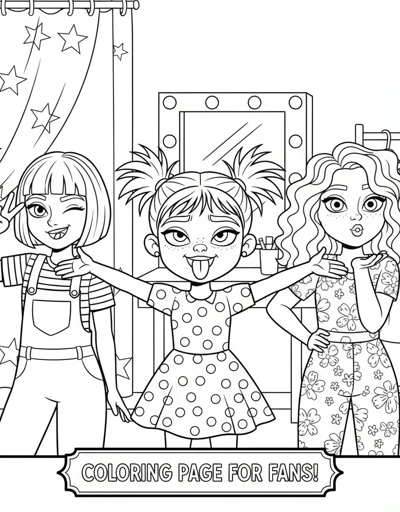Zoey Making Silly Face Backstage with Rumi and Mira Coloring Page For Fans