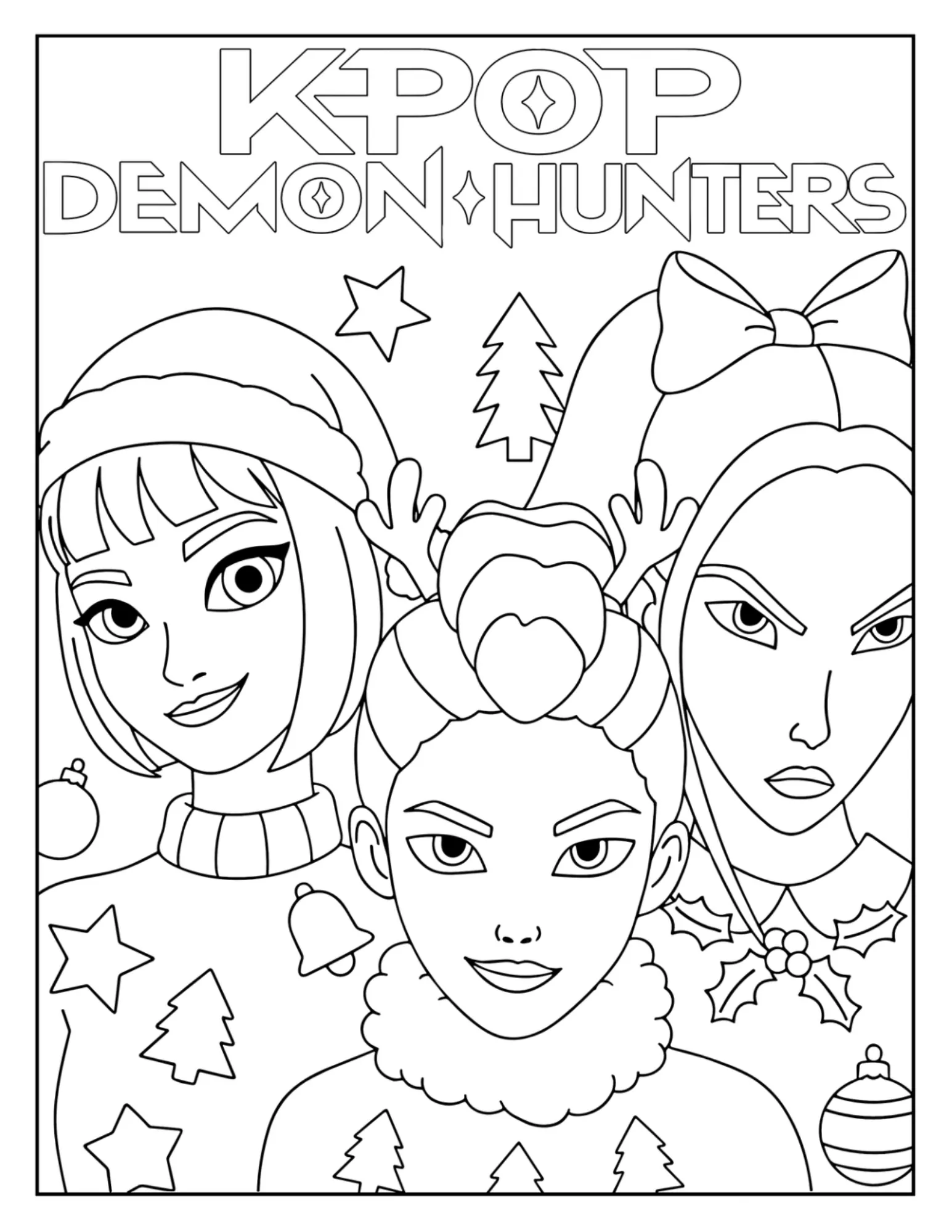 Zoey, Rumi and Mira at Christmas Coloring Sheet
