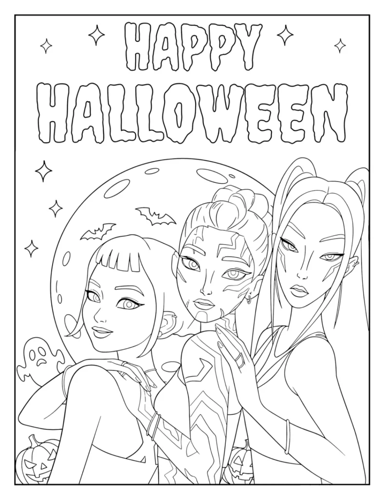 Zoey, Rumi and Mira on Halloween Zoey, Rumi and Mira on Halloween Coloring Page