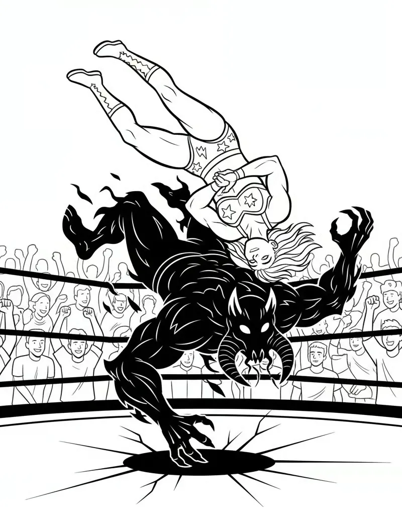 Zoey Signature Wrestling Move on Demon Bettle Scene Coloring Page