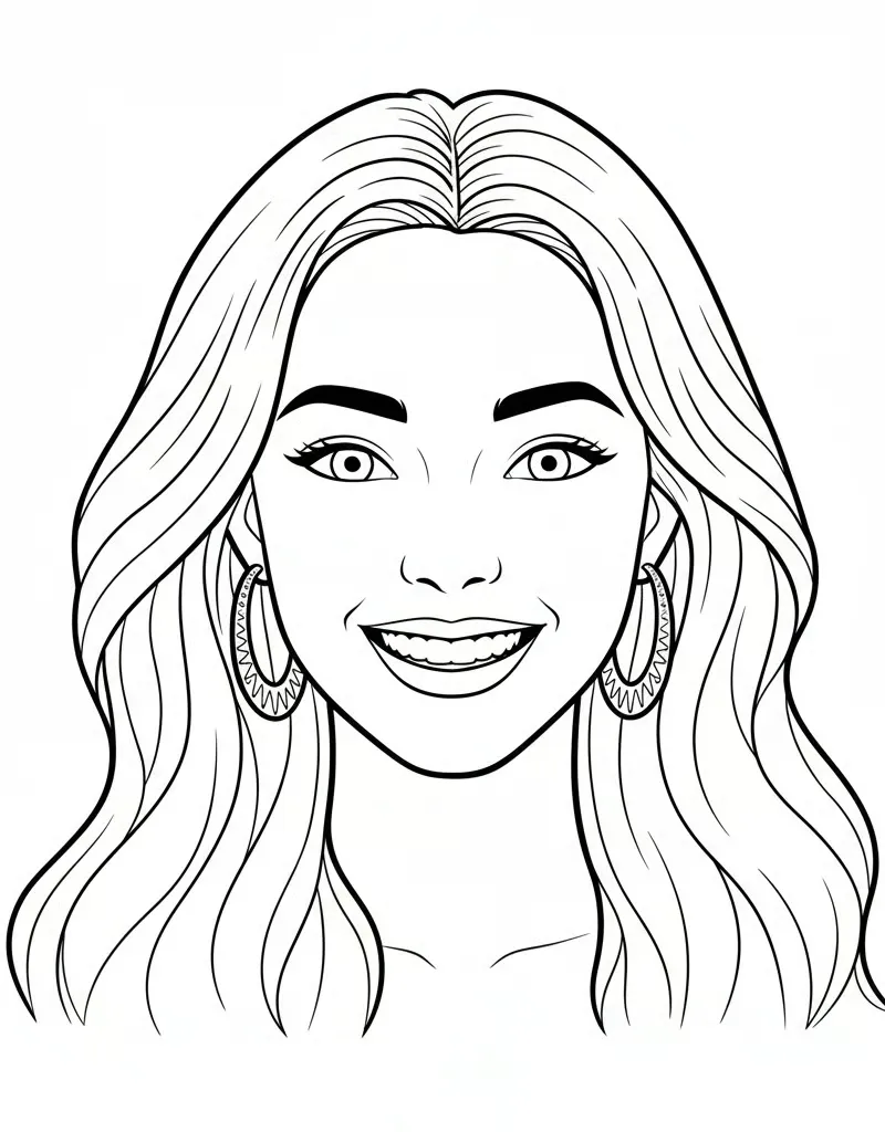 Zoey Smiling Portrait with Flowing Hair Coloring Page Free Printable