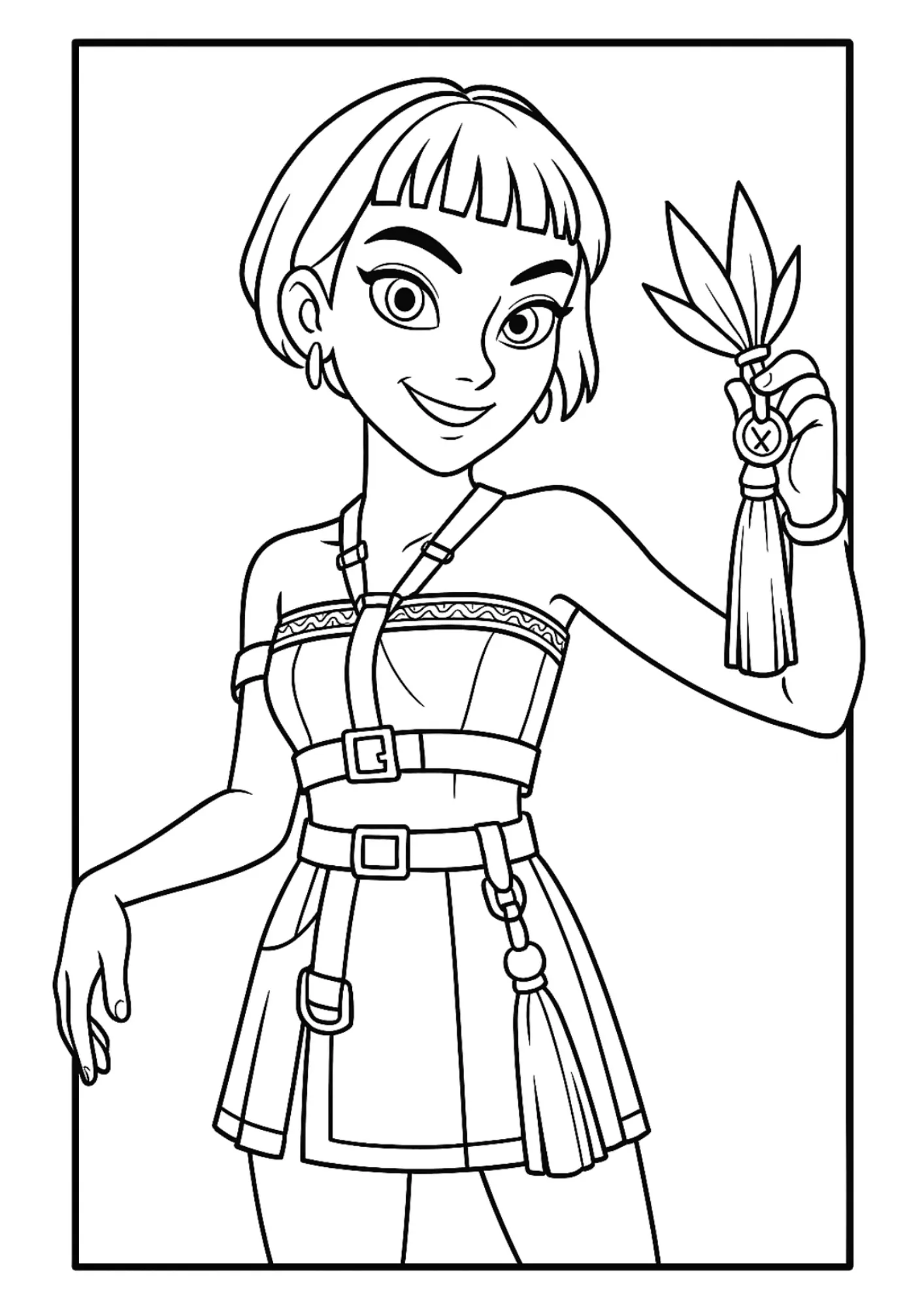 Zoey Smiling with Ninja Star Coloring Sheet (Free Printable)