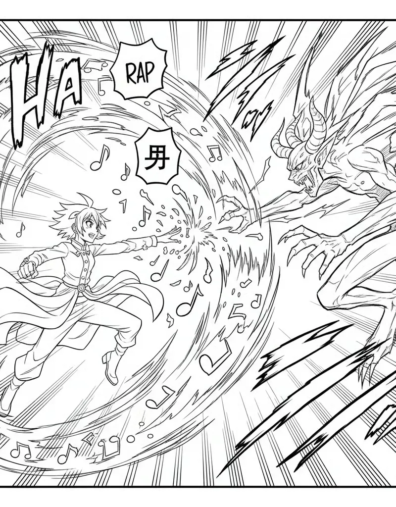 Zoey Using Rap Spell Against Demon Attack Coloring With Motions Line