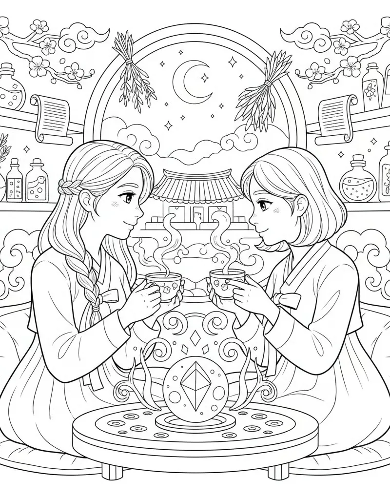 Zoey and Rumi Heart-to-Heart at Clinic Coloring Page Free Printable
