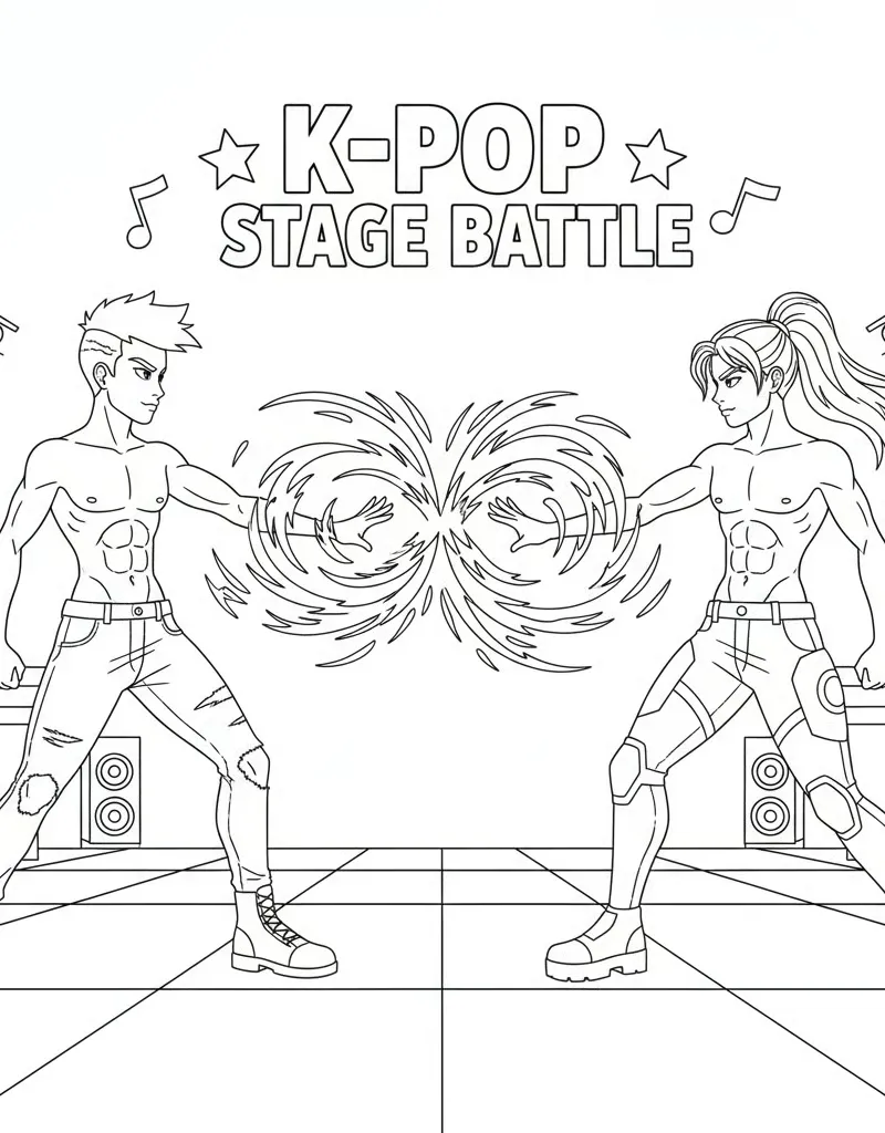 Zoey vs Saja Boys Abs Energy Clash Kpop Stage Bettle Coloring Sheet