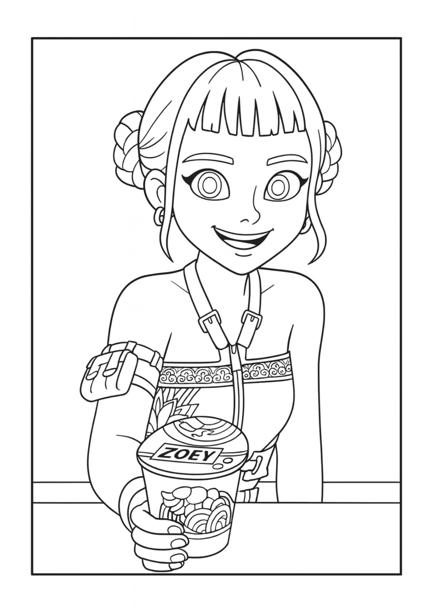 Zoey with Cup Noodles Coloring Sheet (Free Printable)